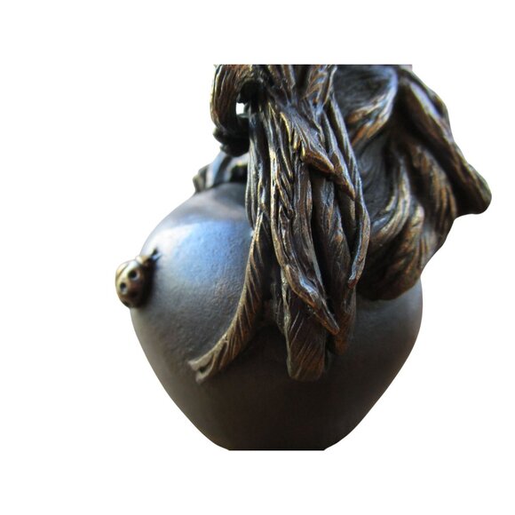 Antique Intricate Bronze Pheasant Bird On Apple With Ladybug Table Bell EUC - Picture 10 of 16